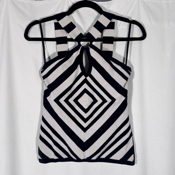 bebe Tops - Bebe Black and White Cross Front Keyhole Top